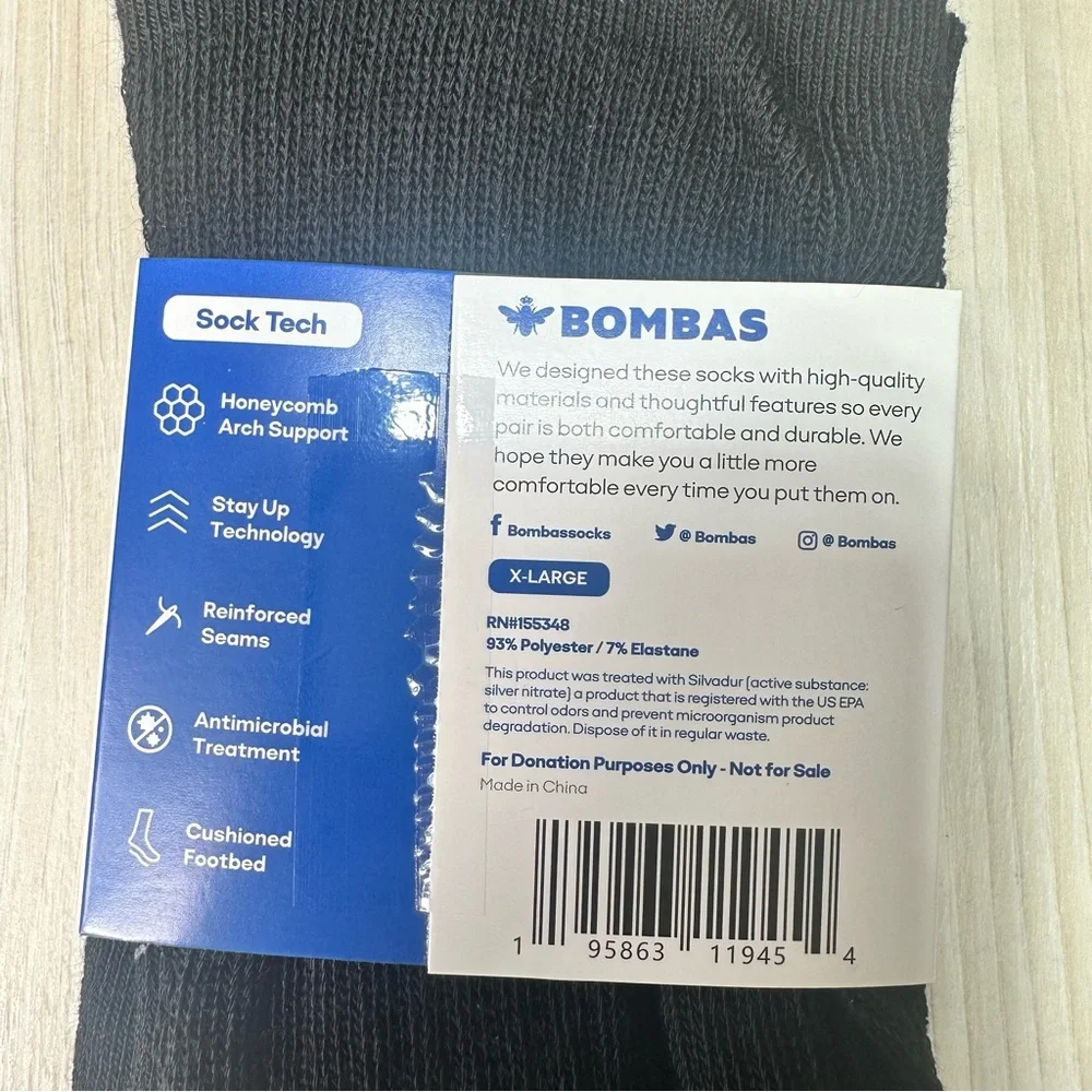 Bombas‎ Men's Black Crew Socks Size XL Crew Calf Honeycomb Socks 5 Pairs NWT